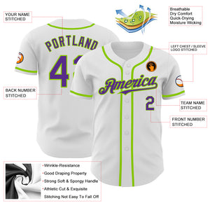 Custom White Purple-Neon Green Authentic Baseball Jersey