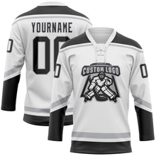 Загрузить изображение в средство просмотра галереи, Custom White Black-Gray Hockey Lace Neck Jersey
