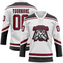 Загрузить изображение в средство просмотра галереи, Custom White Maroon-Black Hockey Lace Neck Jersey
