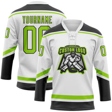 Загрузить изображение в средство просмотра галереи, Custom White Neon Green-Black Hockey Lace Neck Jersey
