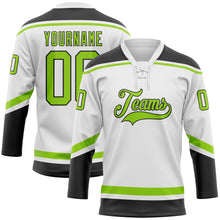 Загрузить изображение в средство просмотра галереи, Custom White Neon Green-Black Hockey Lace Neck Jersey
