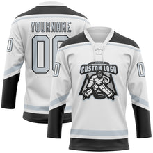 Загрузить изображение в средство просмотра галереи, Custom White Silver-Black Hockey Lace Neck Jersey
