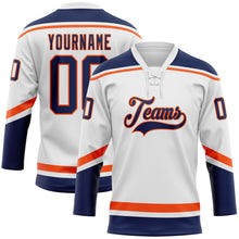 Загрузить изображение в средство просмотра галереи, Custom White Navy-Orange Hockey Lace Neck Jersey
