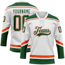 Charger l&#39;image dans la galerie, Custom White Green-Orange Hockey Lace Neck Jersey
