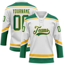 Charger l&#39;image dans la galerie, Custom White Kelly Green-Gold Hockey Lace Neck Jersey
