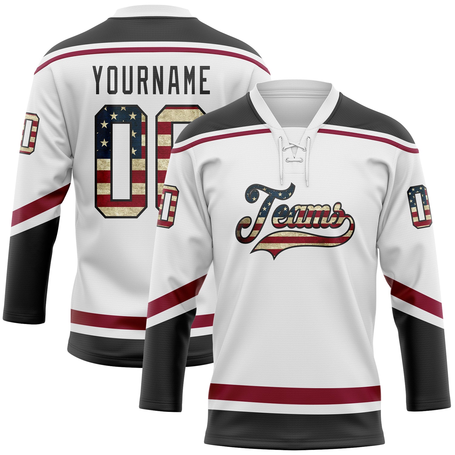 Custom Black Vintage USA Flag-Cream Hockey Jersey Discount