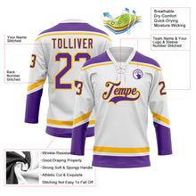 Charger l&#39;image dans la galerie, Custom White Purple-Gold Hockey Lace Neck Jersey
