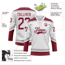 Charger l&#39;image dans la galerie, Custom White Crimson-Gray Hockey Lace Neck Jersey
