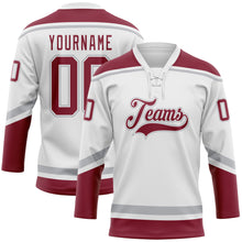 Charger l&#39;image dans la galerie, Custom White Crimson-Gray Hockey Lace Neck Jersey
