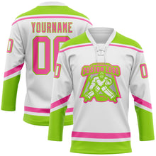 Charger l&#39;image dans la galerie, Custom White Pink-Neon Green Hockey Lace Neck Jersey
