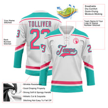 Charger l&#39;image dans la galerie, Custom White Neon Pink-Aqua Hockey Lace Neck Jersey
