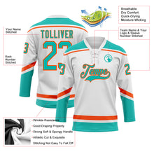 Charger l&#39;image dans la galerie, Custom White Aqua-Orange Hockey Lace Neck Jersey
