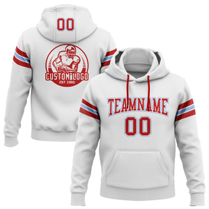 Custom Stitched White Red-Light Blue Football Pullover Sweatshirt Hoodie