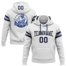 Загрузить изображение в средство просмотра галереи, Custom Stitched White Royal-Old Gold Football Pullover Sweatshirt Hoodie
