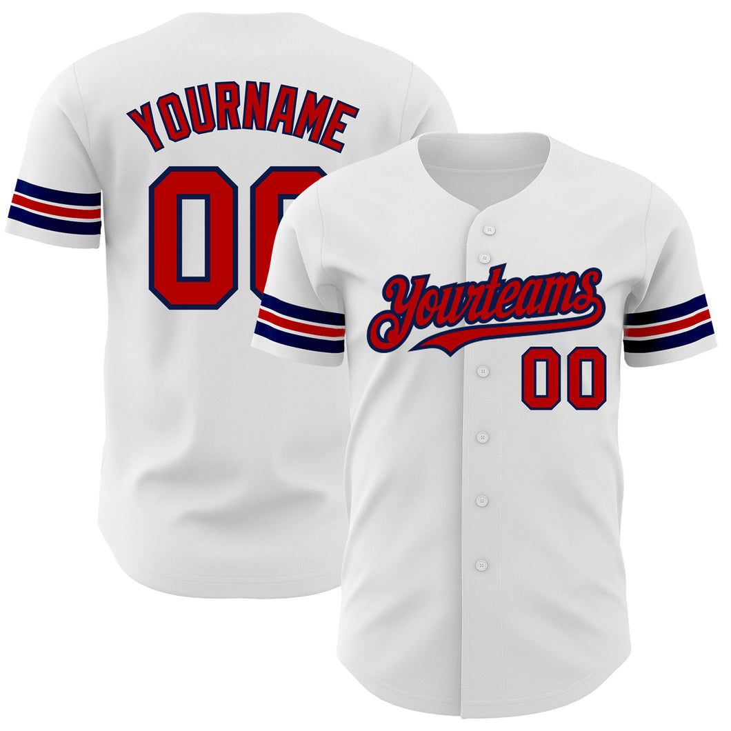 Custom White Red-Navy Authentic Baseball Jersey