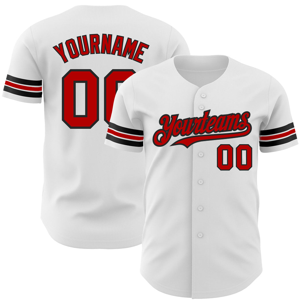 Custom White Red-Black Authentic Baseball Jersey