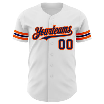 Custom White Navy-Orange Authentic Baseball Jersey