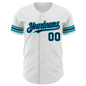 Custom White Navy-Teal Authentic Baseball Jersey