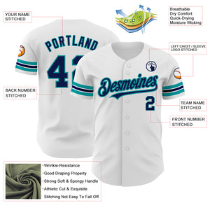 Custom White Navy-Teal Authentic Baseball Jersey