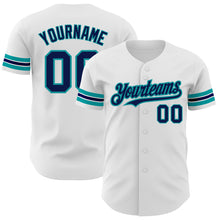 Charger l&#39;image dans la galerie, Custom White Navy-Teal Authentic Baseball Jersey
