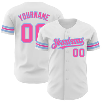 Custom White Pink-Light Blue Authentic Baseball Jersey