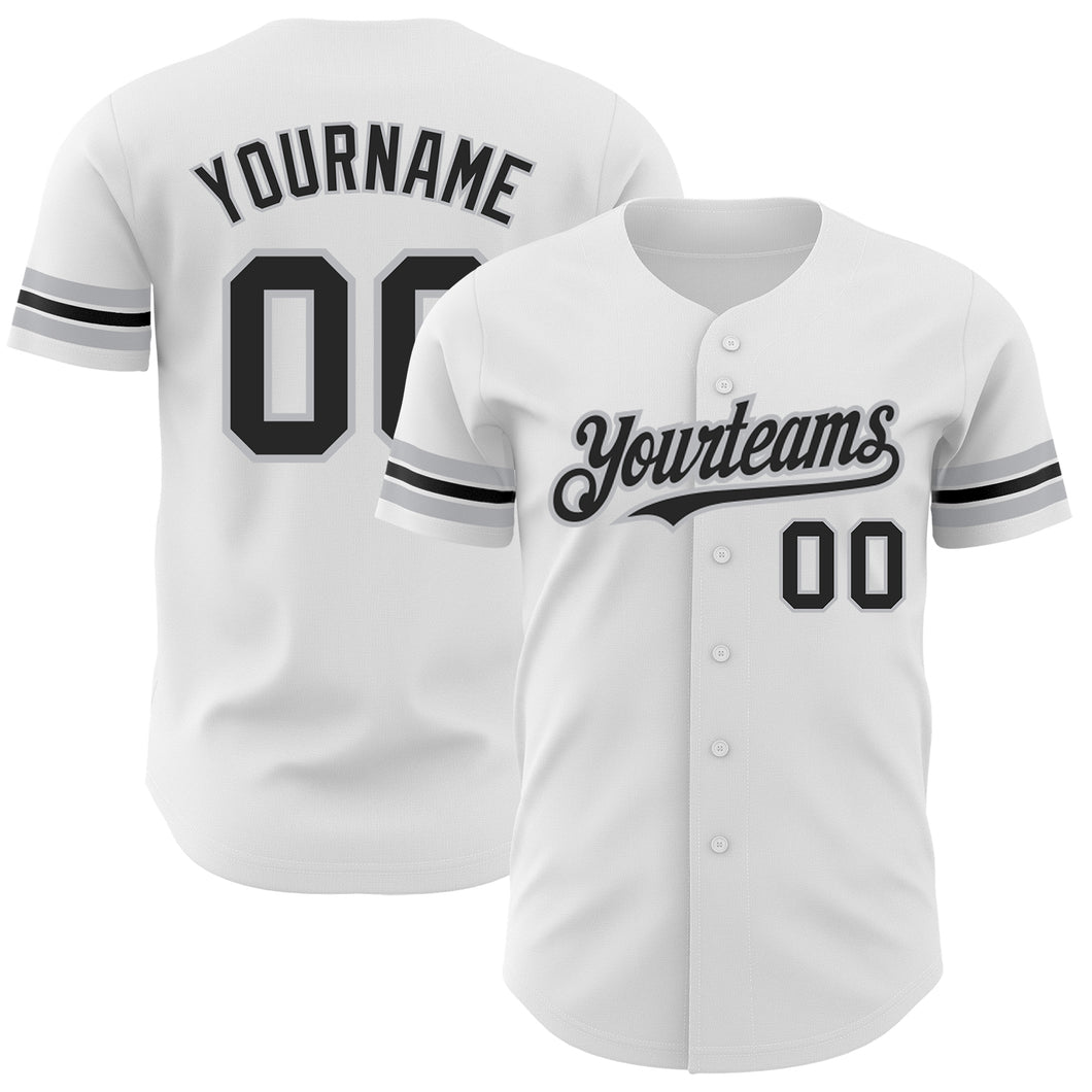 Custom White Black-Gray Authentic Baseball Jersey