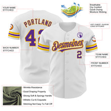 Load image into Gallery viewer, Custom White Purple-Gold Authentic Baseball Jersey
