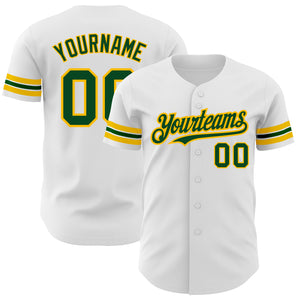 Custom White Green-Gold Authentic Baseball Jersey