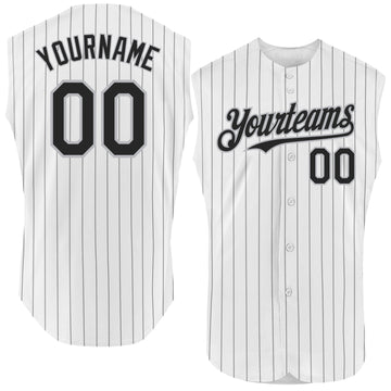 Custom White Black Pinstripe Gray Authentic Sleeveless Baseball Jersey