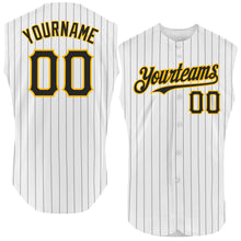 Charger l&#39;image dans la galerie, Custom White Black Pinstripe Gold Authentic Sleeveless Baseball Jersey
