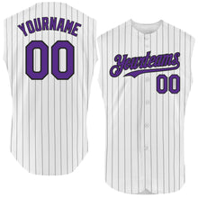 Charger l&#39;image dans la galerie, Custom White Black Pinstripe Purple Authentic Sleeveless Baseball Jersey
