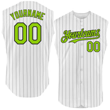 Charger l&#39;image dans la galerie, Custom White Black Pinstripe Neon Green Authentic Sleeveless Baseball Jersey
