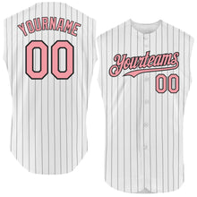 Charger l&#39;image dans la galerie, Custom White Black Pinstripe Medium Pink Authentic Sleeveless Baseball Jersey
