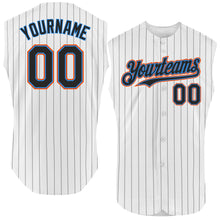 Charger l&#39;image dans la galerie, Custom White Black Pinstripe Electric Blue-Orange Authentic Sleeveless Baseball Jersey
