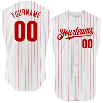 Custom White Red Pinstripe Royal Authentic Sleeveless Baseball Jersey