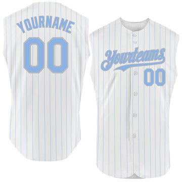 Custom White Light Blue Pinstripe Red Authentic Sleeveless Baseball Jersey