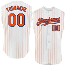 Загрузить изображение в средство просмотра галереи, Custom White Orange Pinstripe Navy Authentic Sleeveless Baseball Jersey
