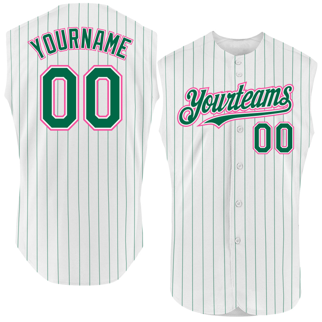 Custom White Kelly Green Pinstripe Orange Authentic Sleeveless Baseball Jersey