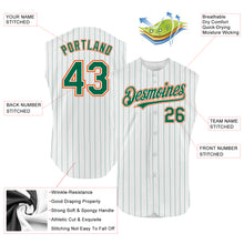 Charger l&#39;image dans la galerie, Custom White Kelly Green Pinstripe Gold Authentic Sleeveless Baseball Jersey
