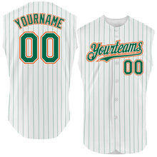 Charger l&#39;image dans la galerie, Custom White Kelly Green Pinstripe Gold Authentic Sleeveless Baseball Jersey
