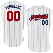 Charger l&#39;image dans la galerie, Custom White Navy Pinstripe Gold Authentic Sleeveless Baseball Jersey
