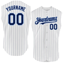 Charger l&#39;image dans la galerie, Custom White Navy Pinstripe Teal Authentic Sleeveless Baseball Jersey
