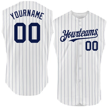 Charger l&#39;image dans la galerie, Custom White Navy Pinstripe Gray Authentic Sleeveless Baseball Jersey
