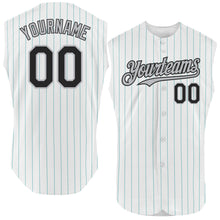 Charger l&#39;image dans la galerie, Custom White Teal Pinstripe Black Authentic Sleeveless Baseball Jersey
