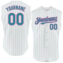 Charger l&#39;image dans la galerie, Custom White Teal Pinstripe Purple Authentic Sleeveless Baseball Jersey
