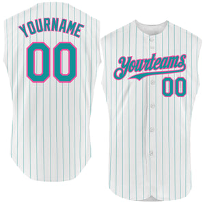 Custom White Teal Pinstripe Purple Authentic Sleeveless Baseball Jersey