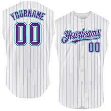 Charger l&#39;image dans la galerie, Custom White Purple Pinstripe Light Blue Authentic Sleeveless Baseball Jersey
