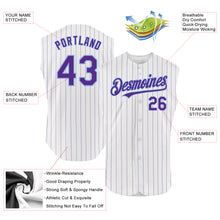 Charger l&#39;image dans la galerie, Custom White Purple Pinstripe Old Gold Authentic Sleeveless Baseball Jersey
