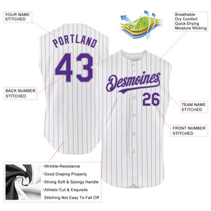 Custom White Purple Pinstripe Black-Gray Authentic Sleeveless Baseball Jersey