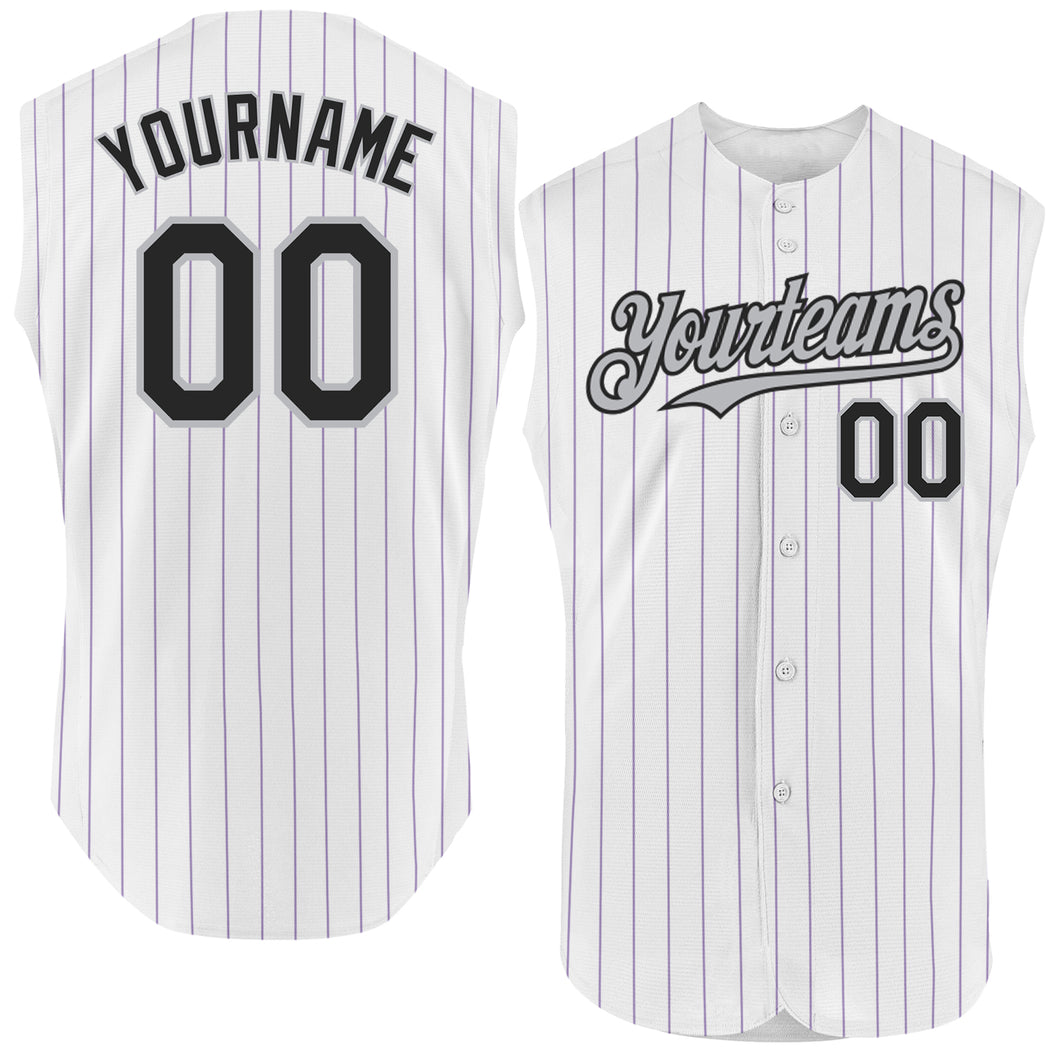 Custom White Brown Pinstripe Gold Authentic Sleeveless Baseball Jersey